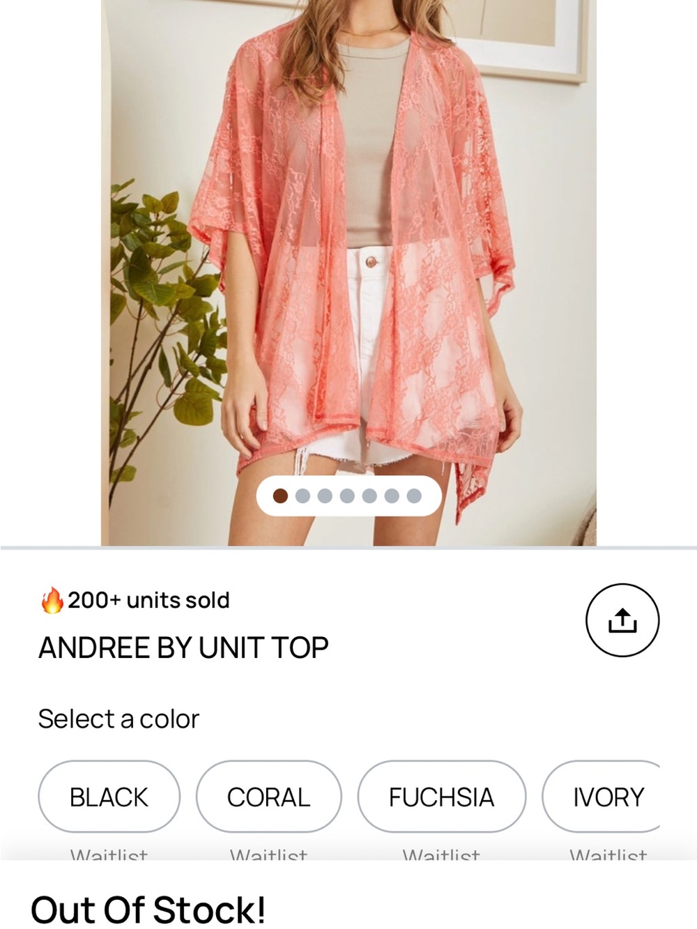 ANDREE BY UNIT Coral Lace Kimono NWOTS